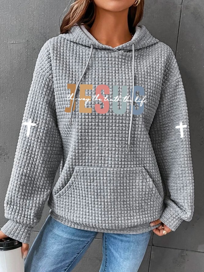 Women's Casual Jesus Truth Plaid Hoodie