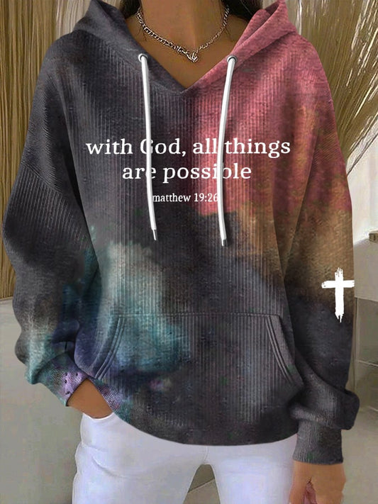 Women's With God, All Things Are Possible Matthew 19:26 Print Casual Hoodie Sweatshirt
