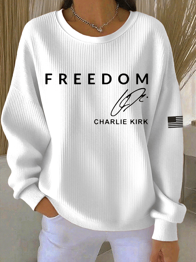 Women's Freedom Print Knitted Crew Neck Long Sleeve Top