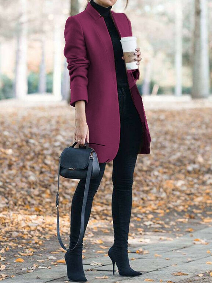 Casual Solid Color Long Sleeve Woolen Coat