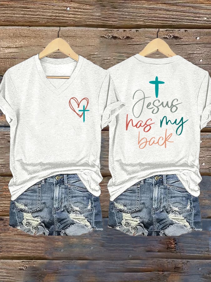 Women's Jesus Has My Back Print Shirt