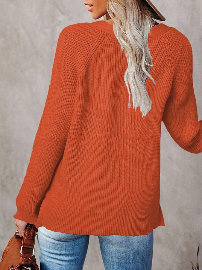 Women'S Solid Color Casual V-Neck Pullover Sweater