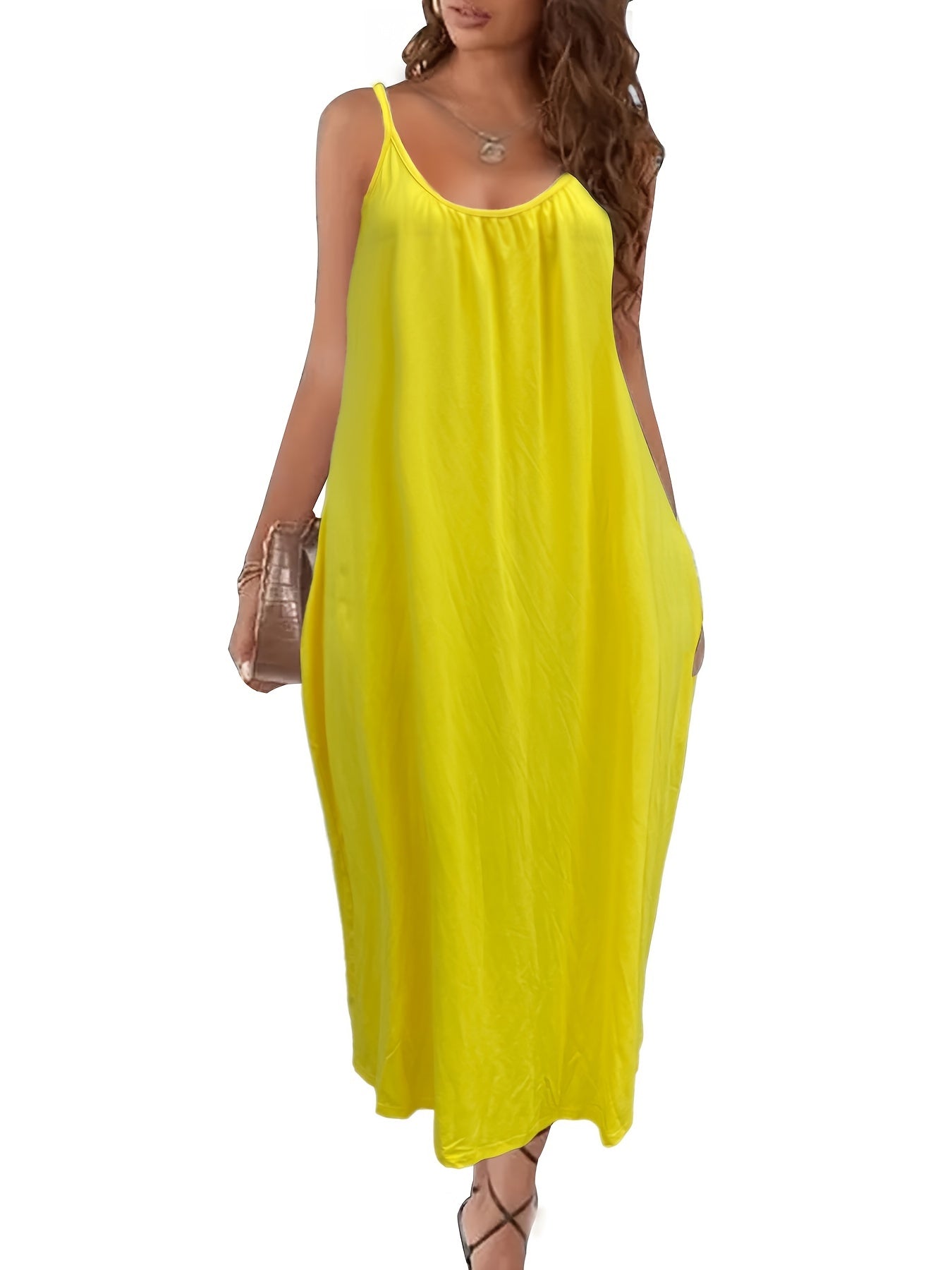 Solid Pockets Loose Spaghetti Dress