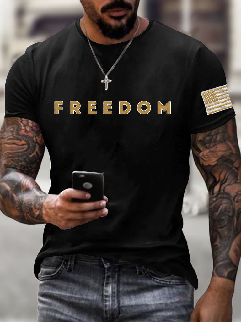 Men's Freedom Printed Round Neck T-Shirt