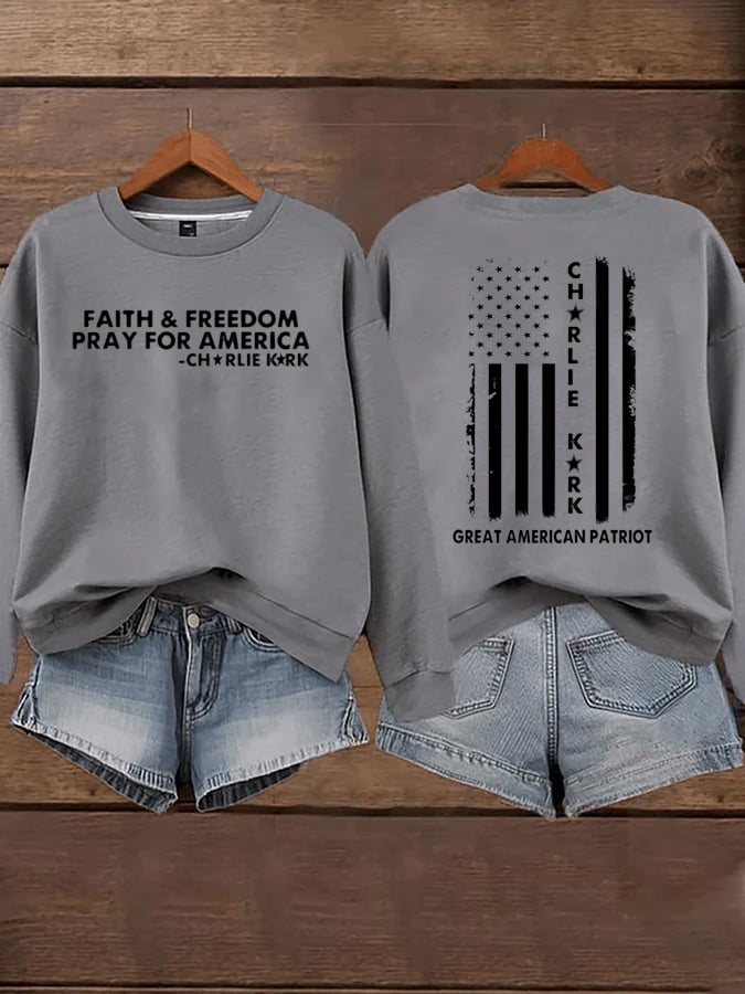 Women's Faith Freedom American Hero Print Sweatshirt