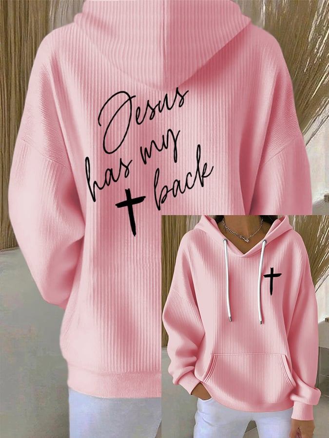 Women's Jesus Has My Back Print Casual Hoodie Sweatshirt