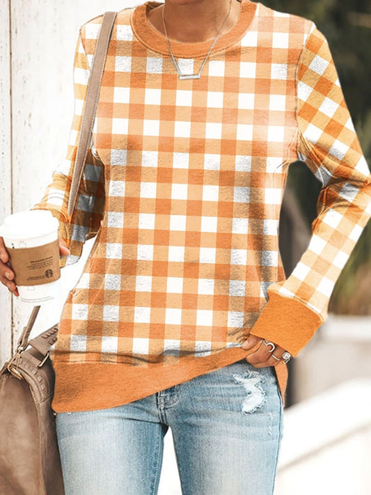 Women's Autumn Thanksgiving Plaid Print Sweatshirt