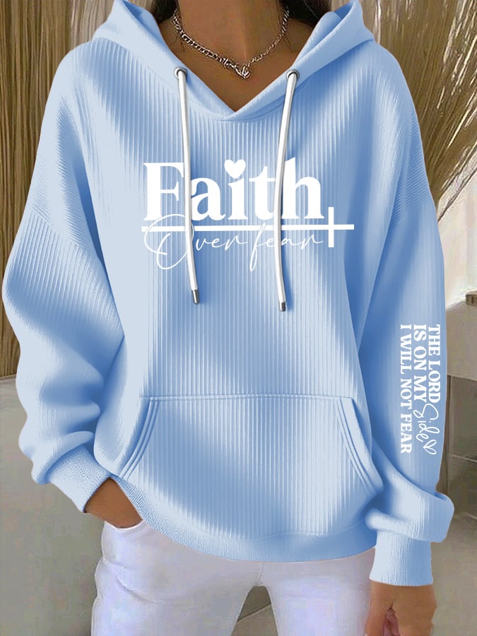 Women'sFaith Over Fear THE LORD IS ON MY Side I WILL NOT FEAR Print Casual Hooded Sweatshirt