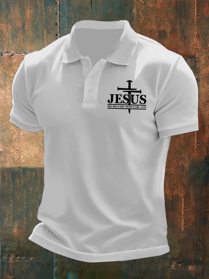 Men's Jesus The Way The Truth The Life printed polo shirt