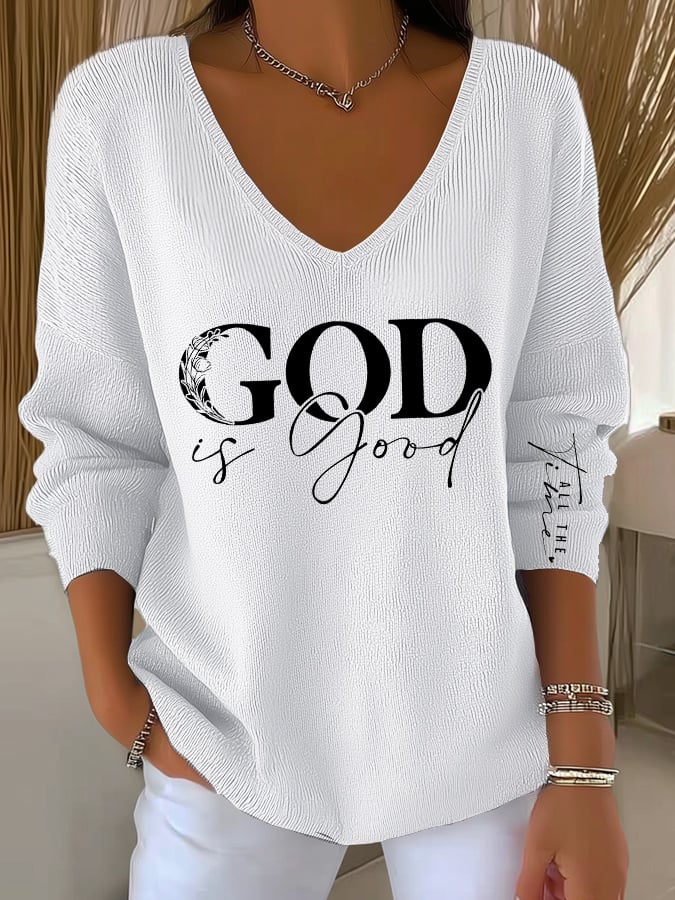 Women's casual God is good at all times long-sleeved T-shirt