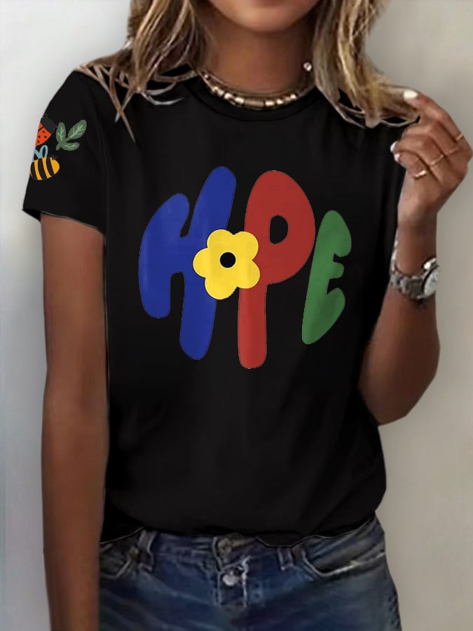 Women'S Casual Faith Hope Bee Ladybug Print Short Sleeve T-Shirt
