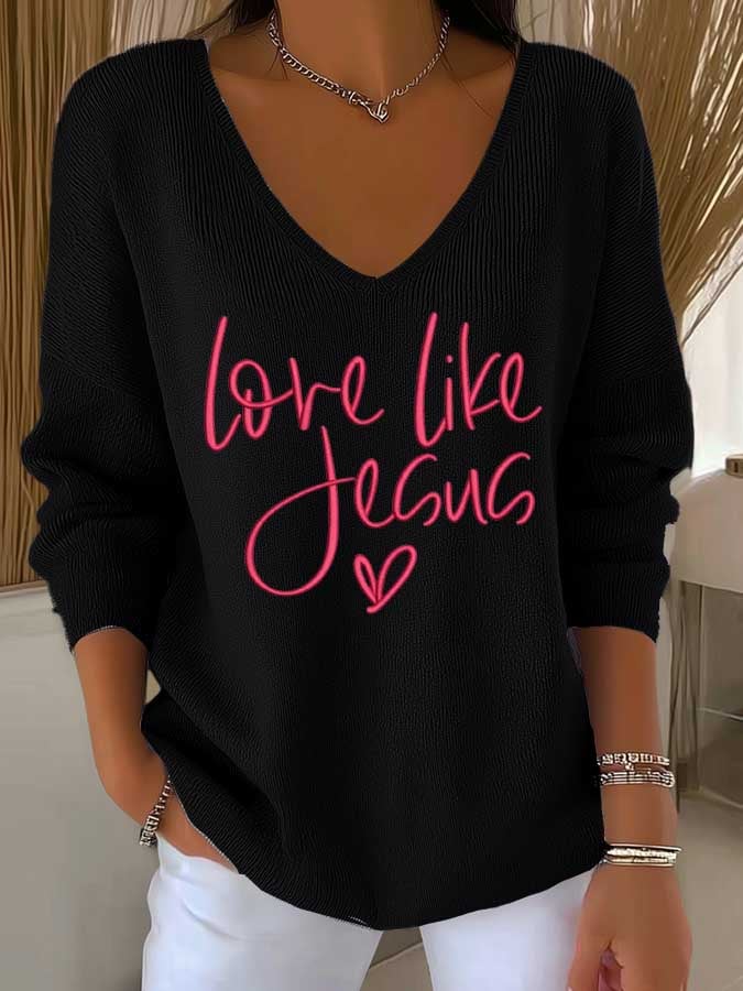 Women's casual love Jesus faith textured top