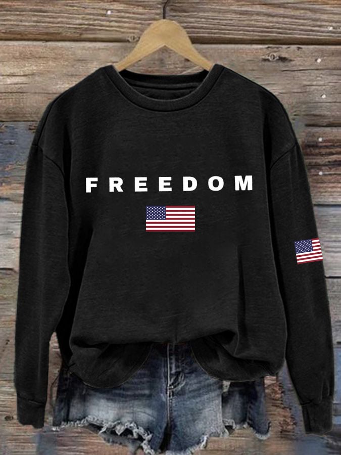 Women's Freedom American Flag Print Waffle Hoodie