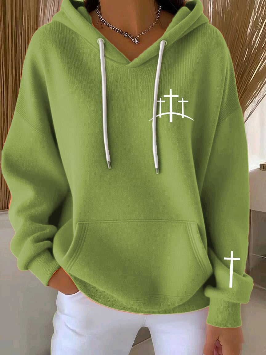 Women's Retro Faith Print Casual Hooded Sweatshirt