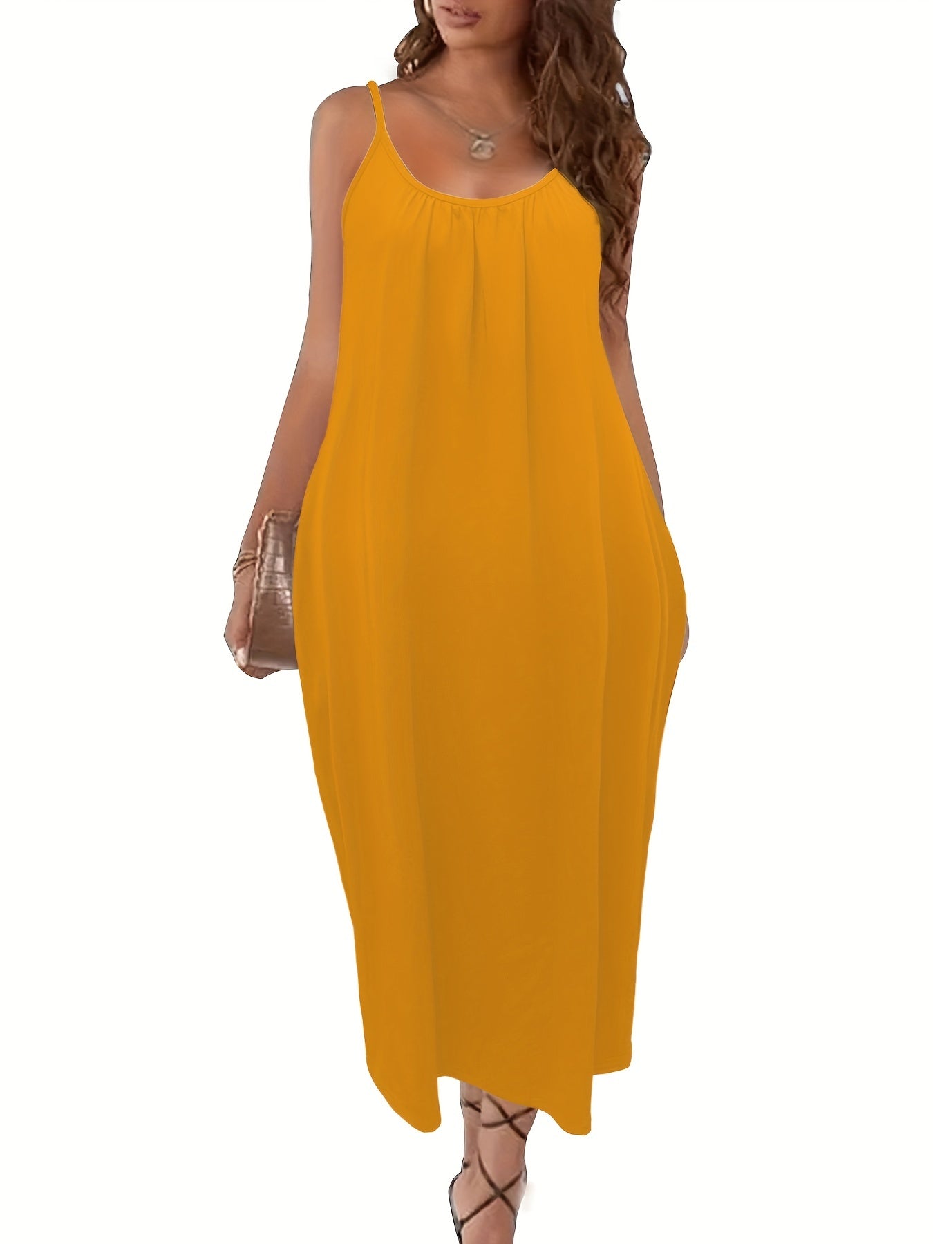 Solid Pockets Loose Spaghetti Dress