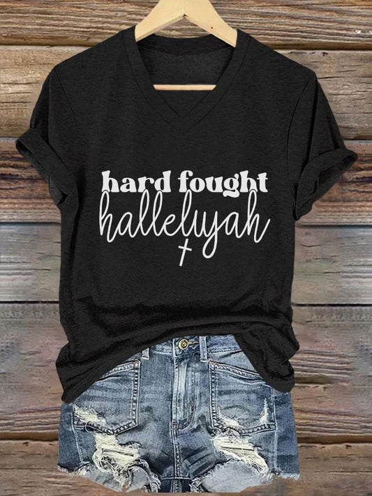 Women's Casual Christian Faith Graphic Print V-Neck Short Sleeve T-Shirt