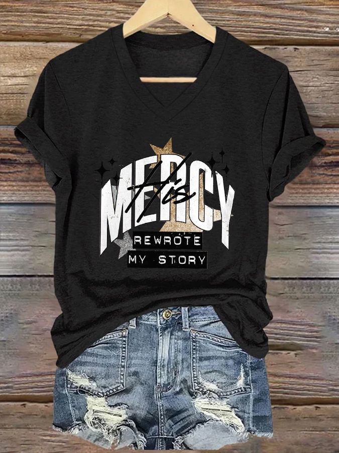 Women's Casual Christian Faith Graphic Print V-Neck Short Sleeve T-Shirt