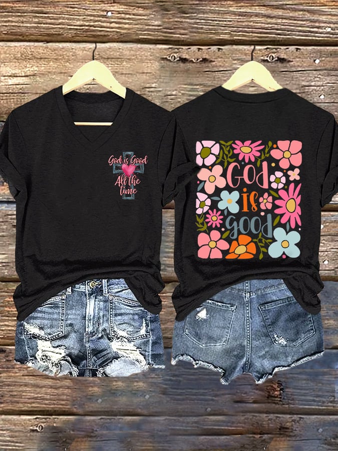 Women's Casual Retro Faith Floral Print T-Shirt