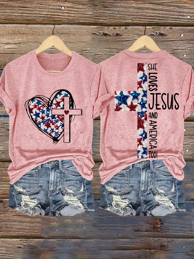 Women's She Jesus And Love America Too!  Print T-shirt