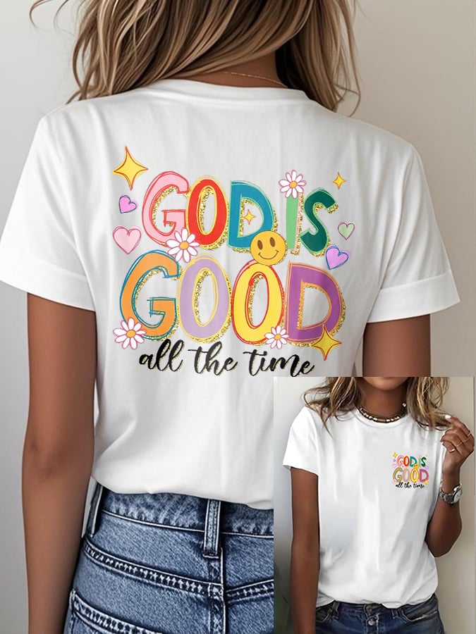 Women's casual retro faith GOD IS GOOD printed T-shirt