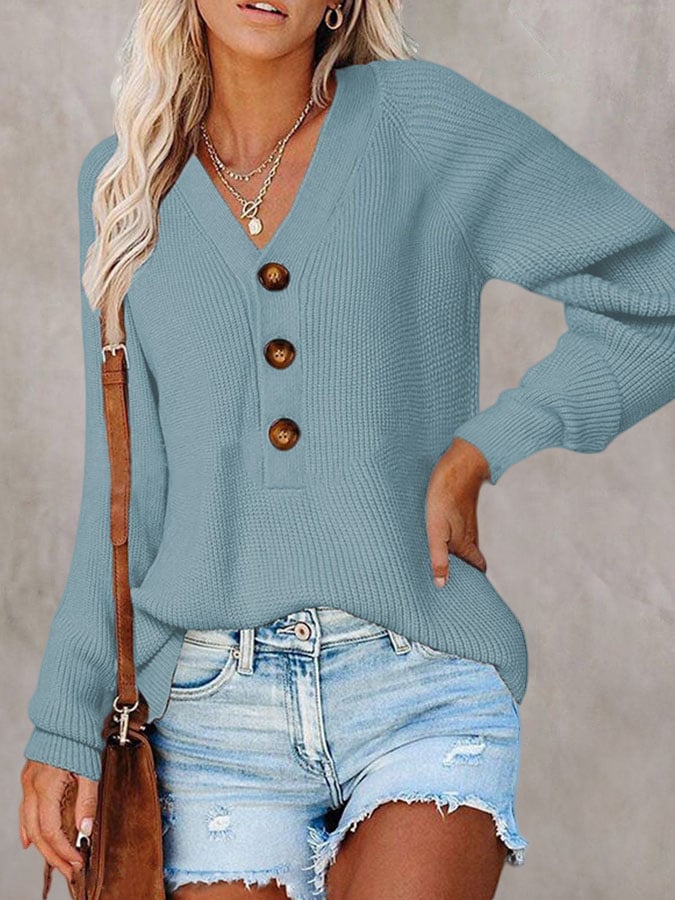 Women'S Solid Color Casual V-Neck Pullover Sweater