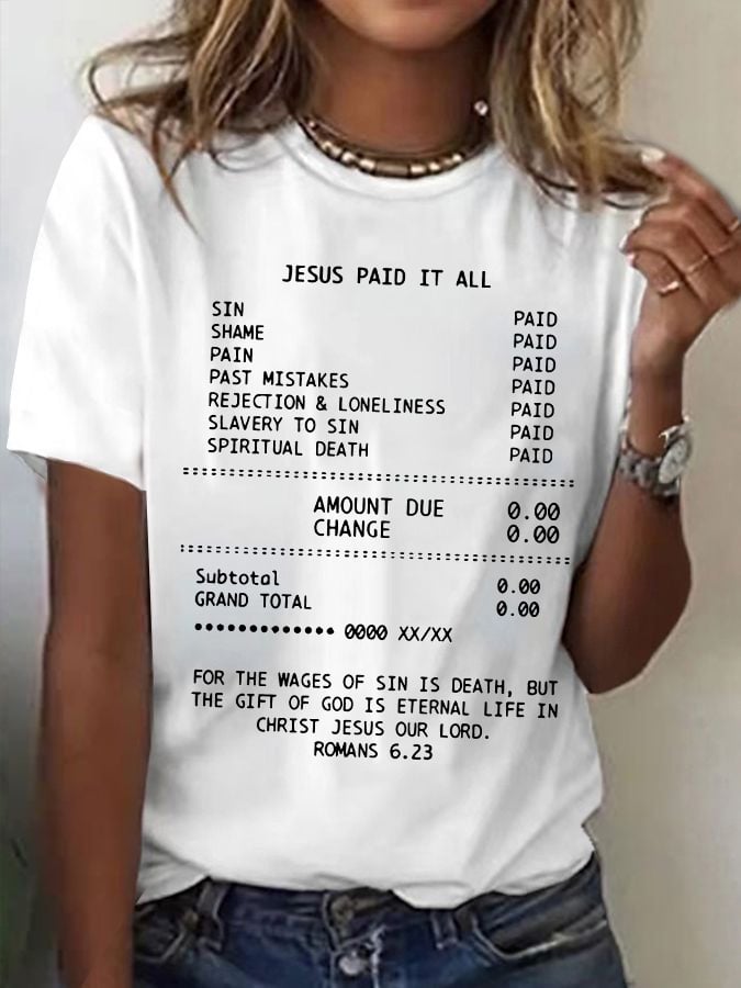 Women's Casual Christian Faith Graphic Printed Round Neck Short Sleeve T-Shirt
