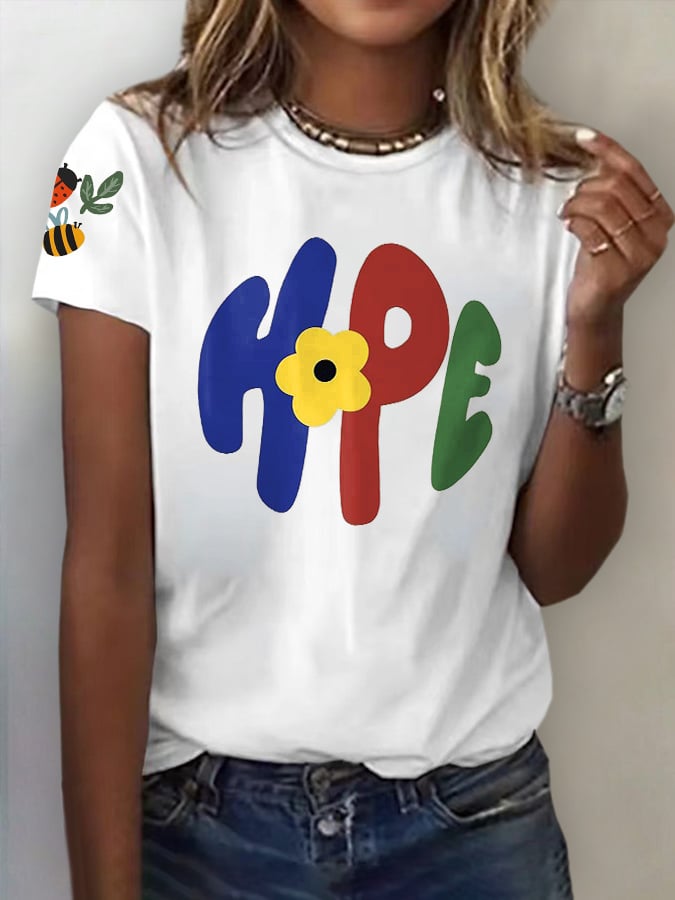 Women'S Casual Faith Hope Bee Ladybug Print Short Sleeve T-Shirt