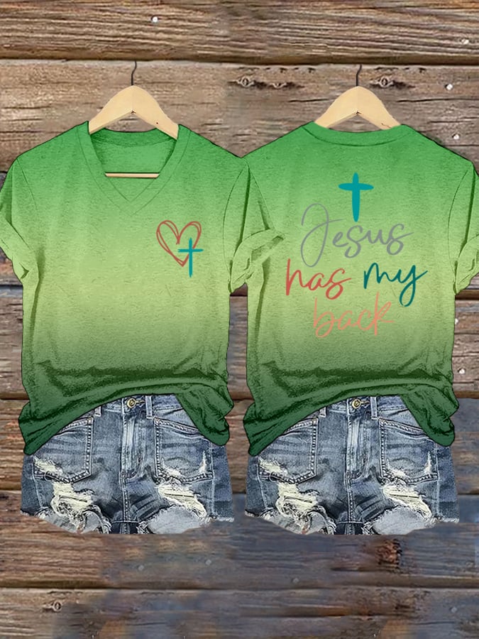 Women's Jesus Has My Back Print Shirt
