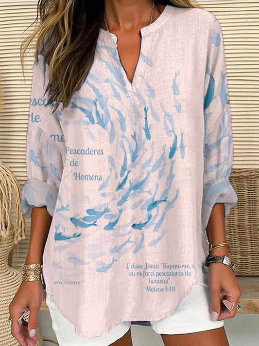 Women's Casual Faith Matthew 4:19 Print Casual Shirt