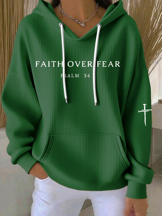 Women's Faith Over Fear Print Casual Hoodie