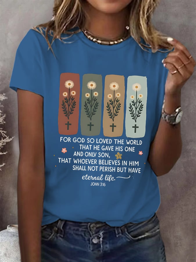 Women's Casual Christian Faith Graphic Printed Round Neck Short Sleeve T-Shirt