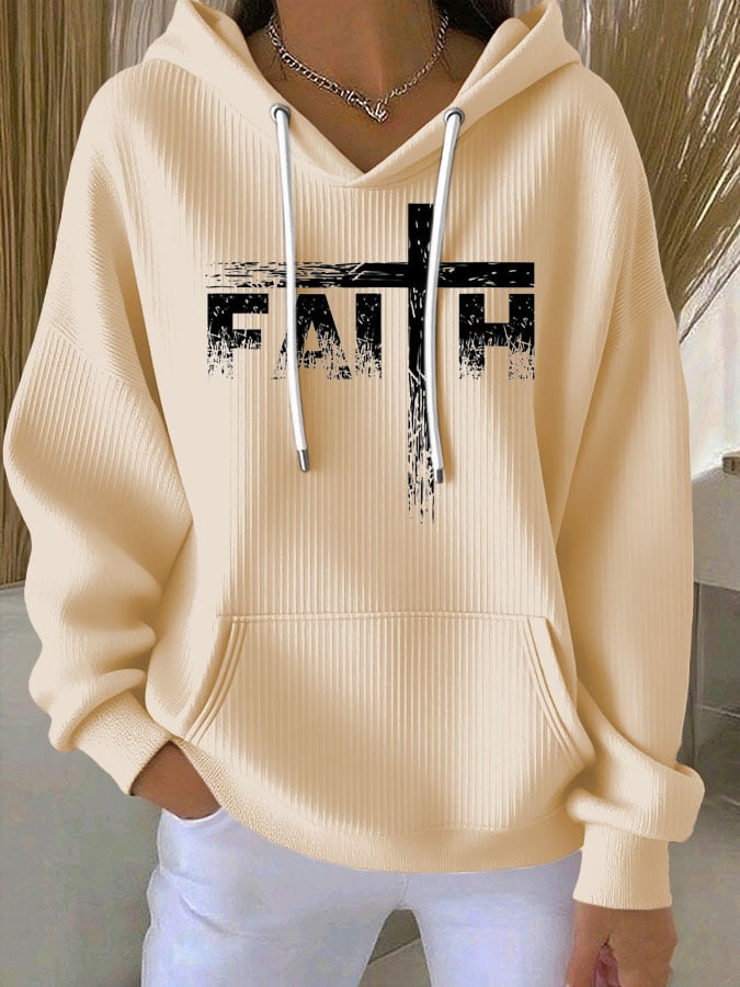 Women's Faith Print Casual Hooded Sweatshirt