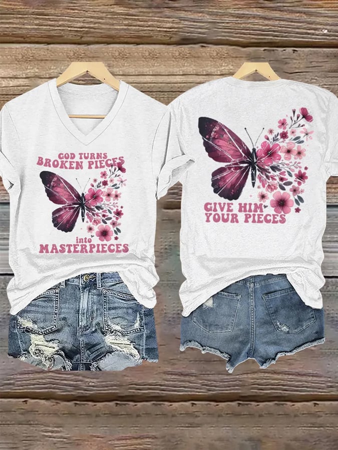 Women'S Casual God Turns Broken Pieces Into Masterpieces Print Short Sleeve T-Shirt