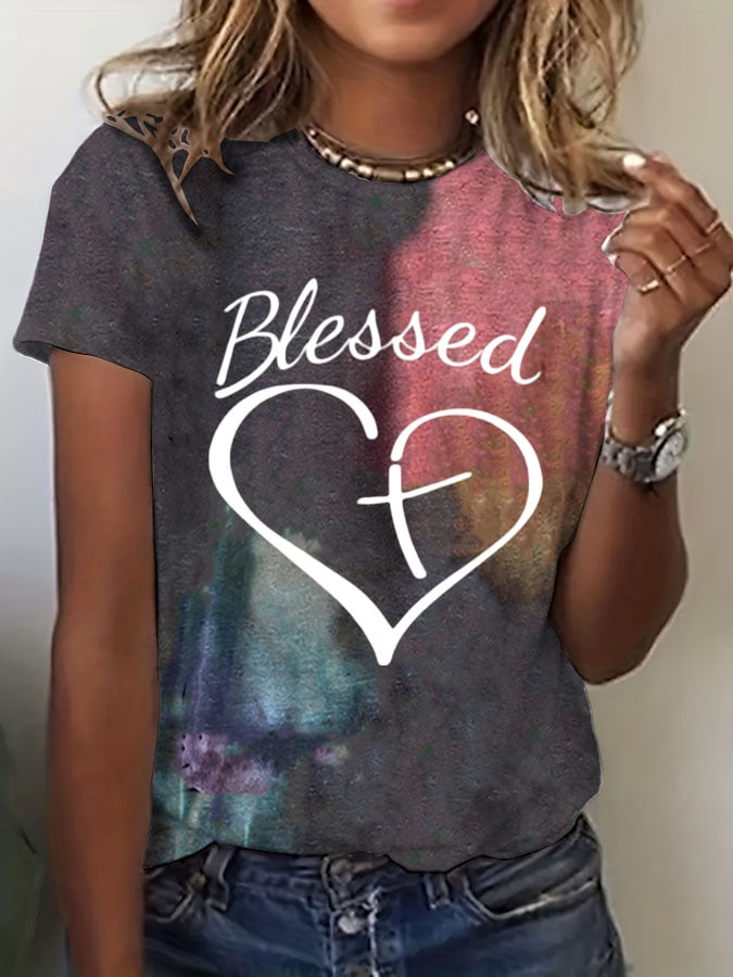 Women's Blessed Heart Print T-Shirt