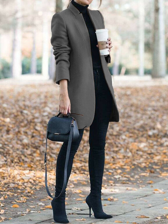 Casual Solid Color Long Sleeve Woolen Coat
