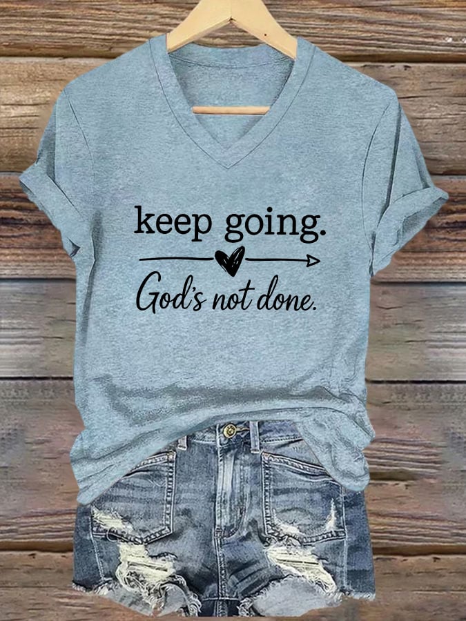 Women's Casual Christian Faith Graphic Print V-Neck Short Sleeve T-Shirt