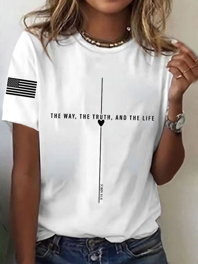 Women's Casual Christian Faith Love Cross Pattern Printed Round Neck Short Sleeve T-Shirt