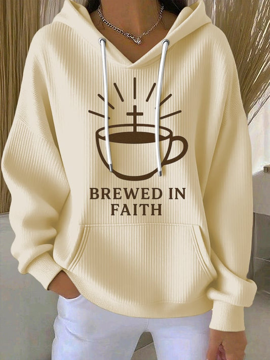 Women's Faith Coffee Print Casual Hooded Sweatshirt