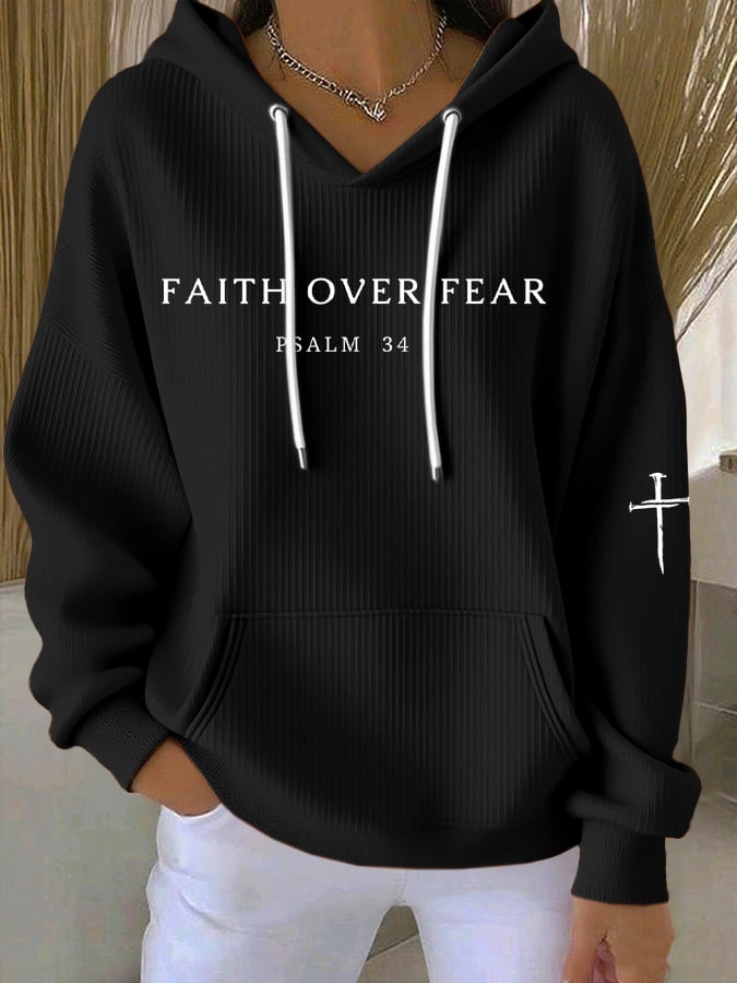 Women's Faith Over Fear Print Casual Hoodie