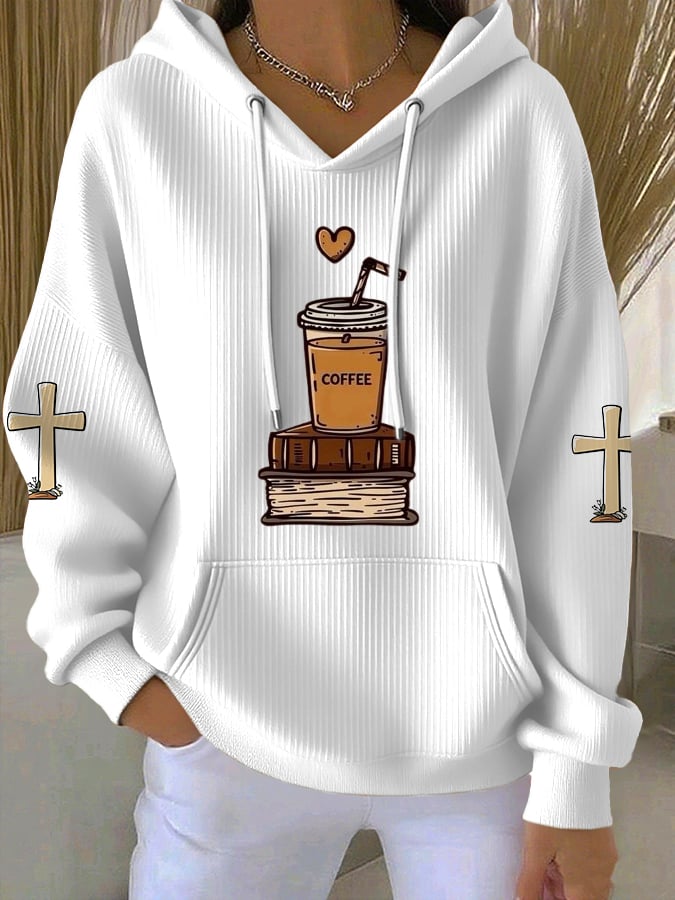 Women's Faith Coffee Print Casual Hooded Sweatshirt