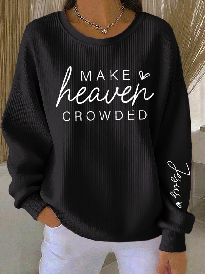Women's Faith Print Knitted Crew Neck Long Sleeve Top