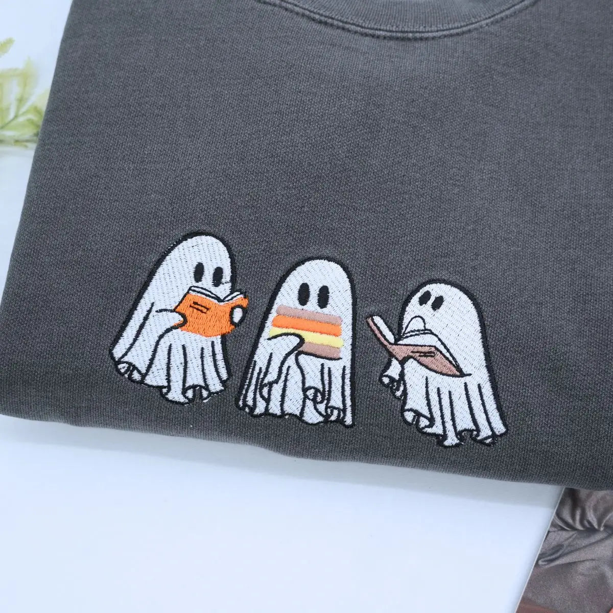 Halloween Ghost Book Shirt, Embroidered GIft for Spooky Season, Halloween Gift