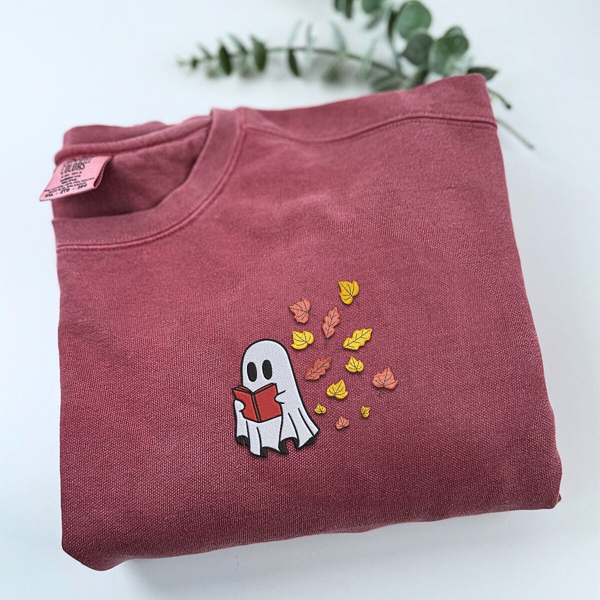 Embroidered Halloween Ghost Book Lover T-Shirt or Sweatshirt