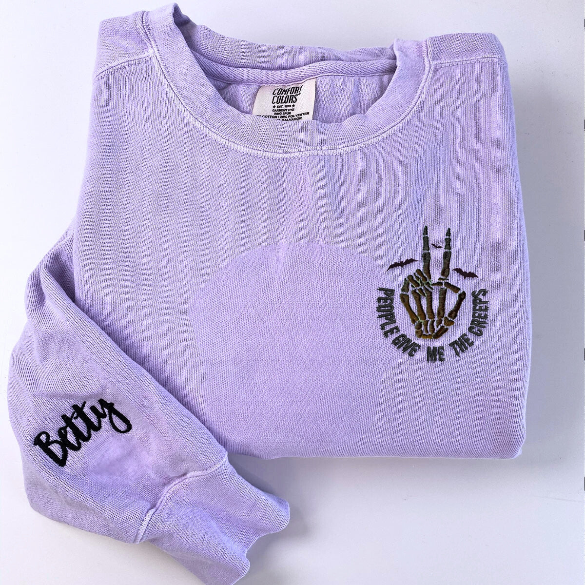 Embroidered Halloween People Give Me The Creeps Skeleton Hand T-Shirt or Sweatshirt