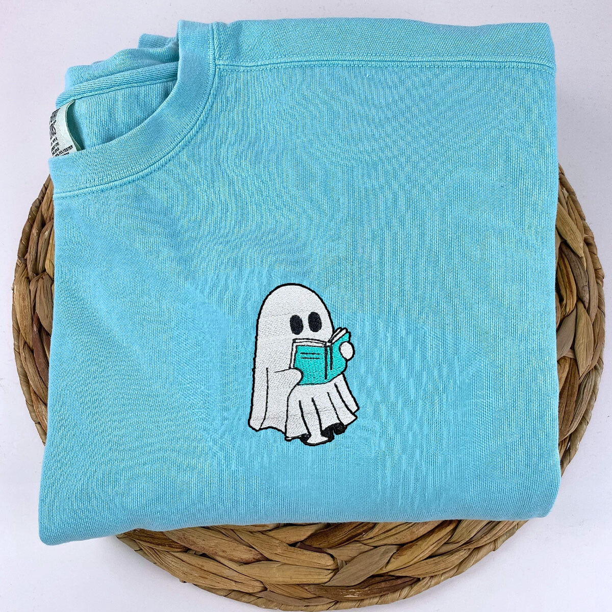 Embroidered Halloween Ghost Book Lover T-Shirt or Sweatshirt