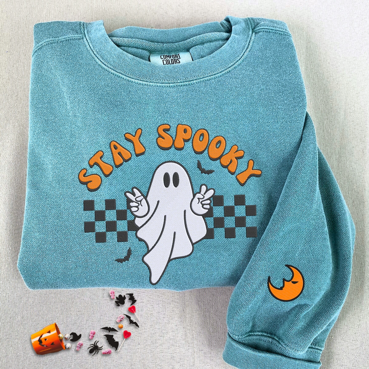 Embroidered Ghost Stay Spooky Halloween T-Shirt or Sweatshirt