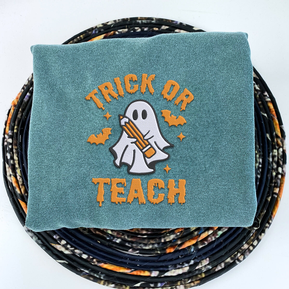 Embroidered Trick or Teach Halloween T-Shirt or Sweatshirt