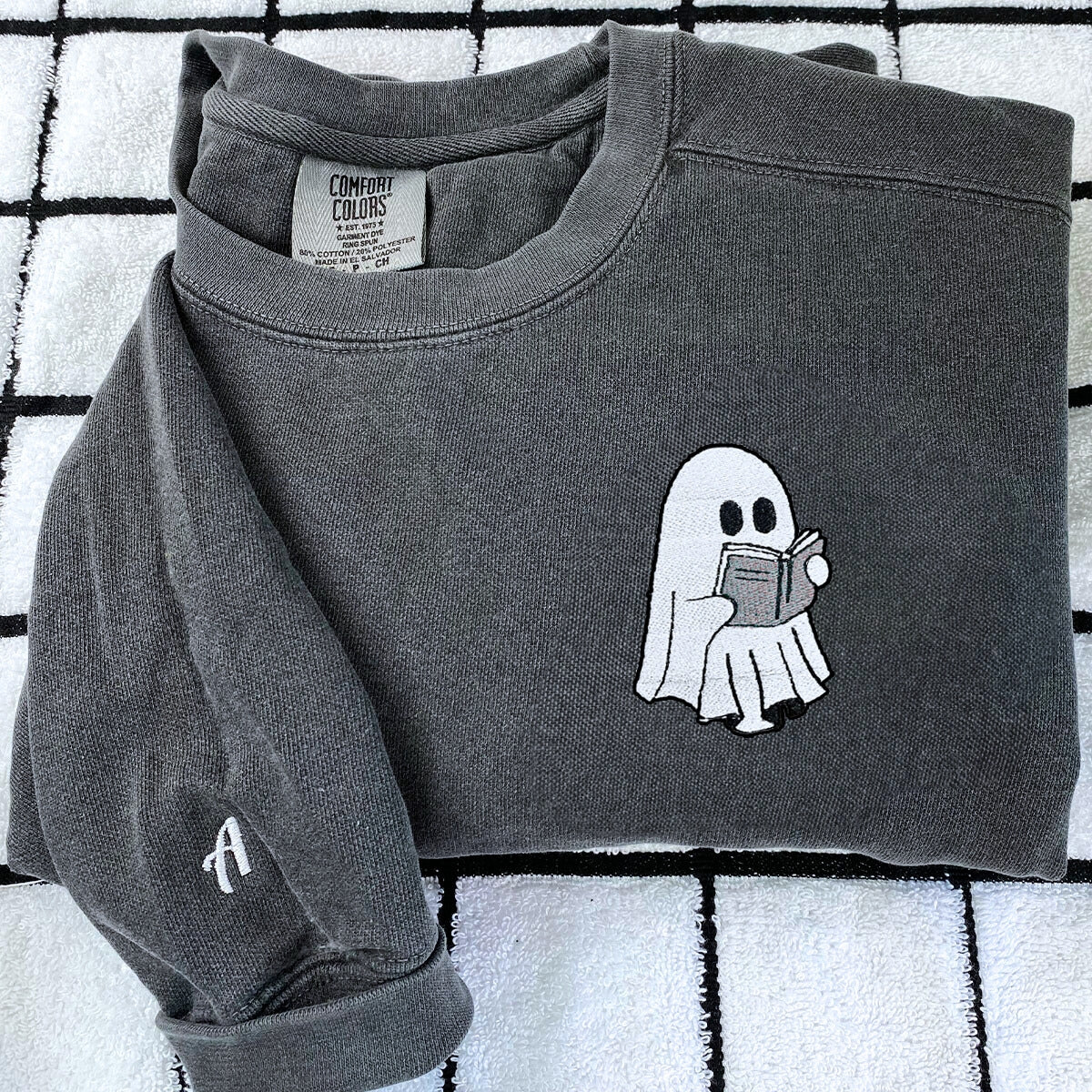 Embroidered Halloween Ghost Book Lover T-Shirt or Sweatshirt