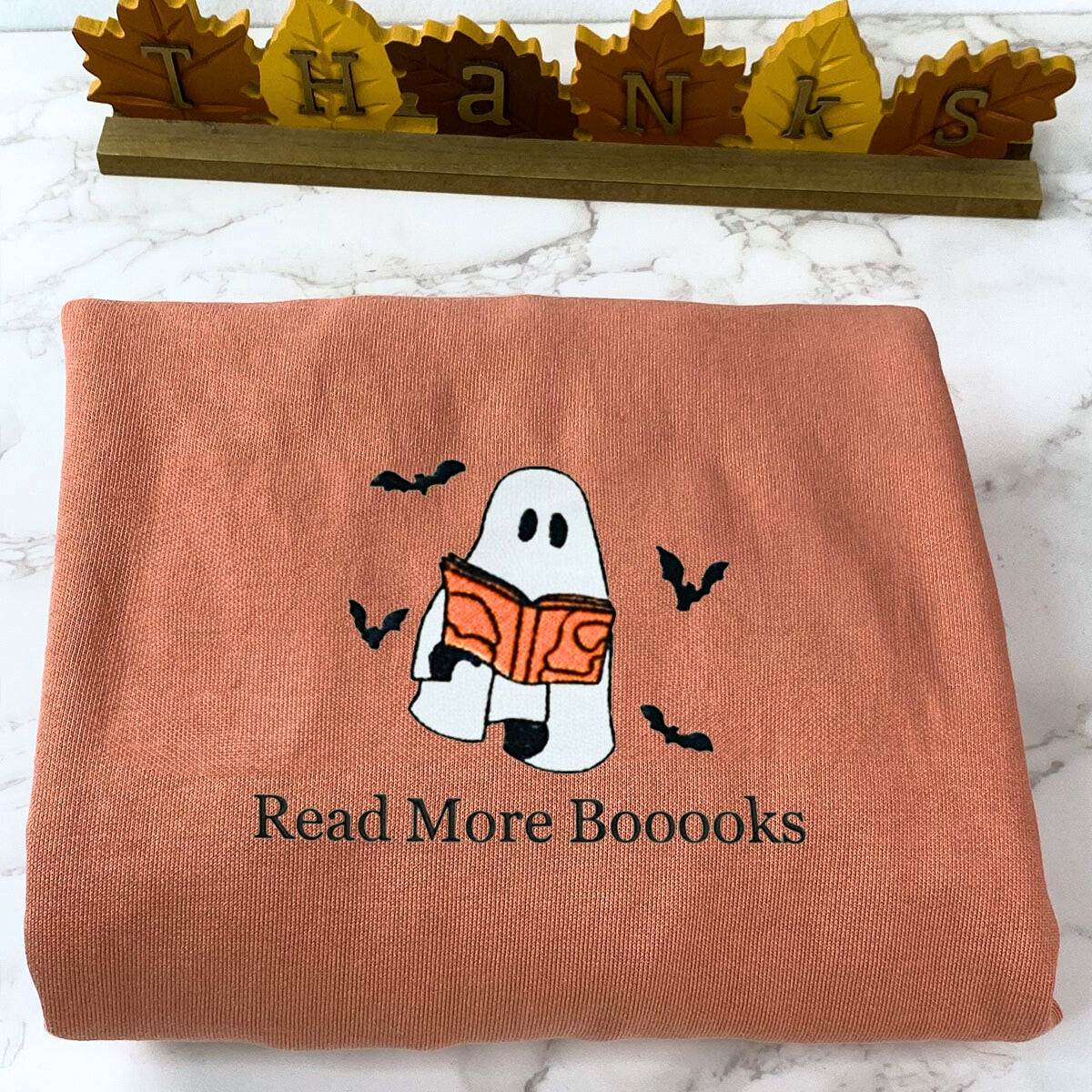 Embroidered Halloween Ghost Book Lover T-Shirt or Sweatshirt