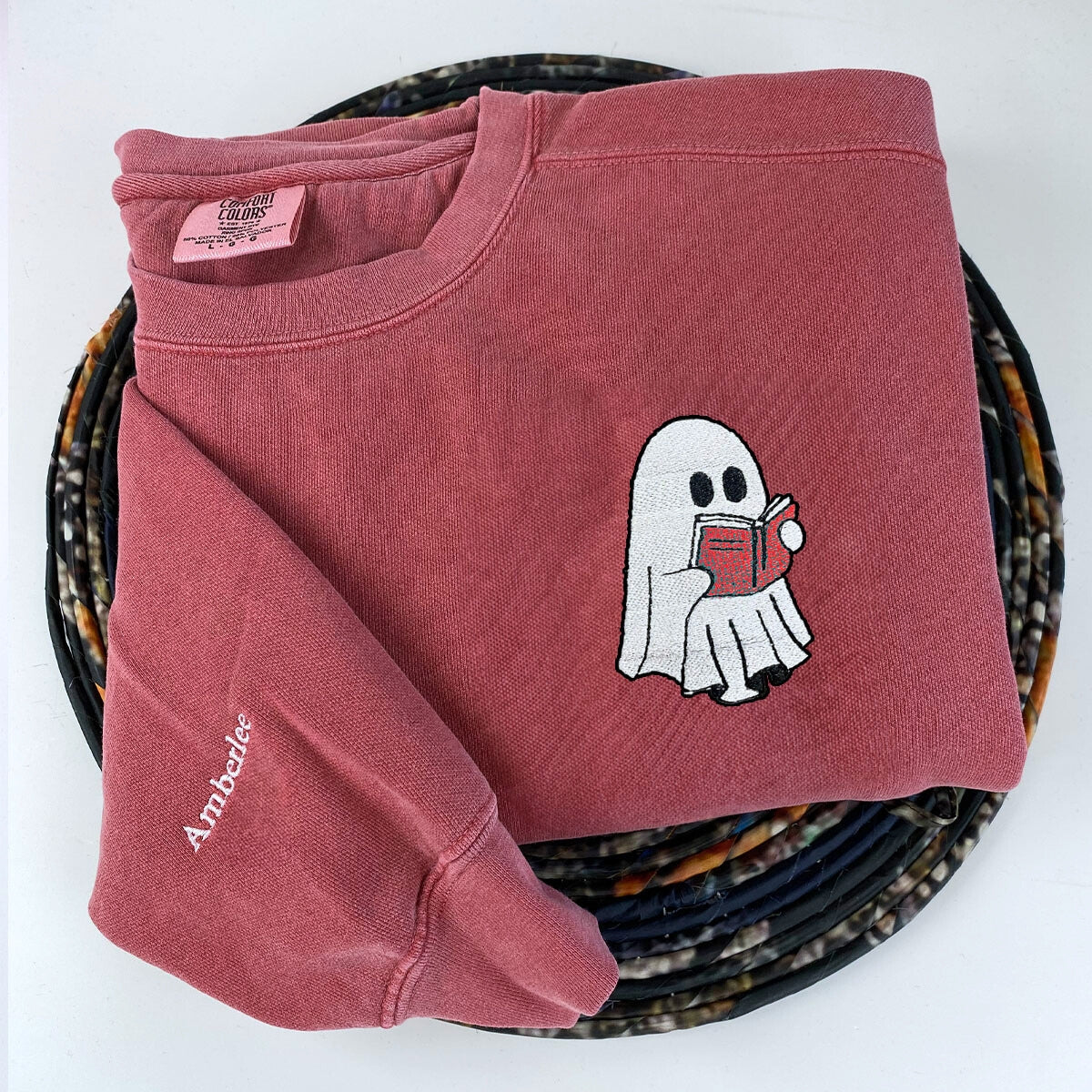 Embroidered Halloween Ghost Book Lover T-Shirt or Sweatshirt